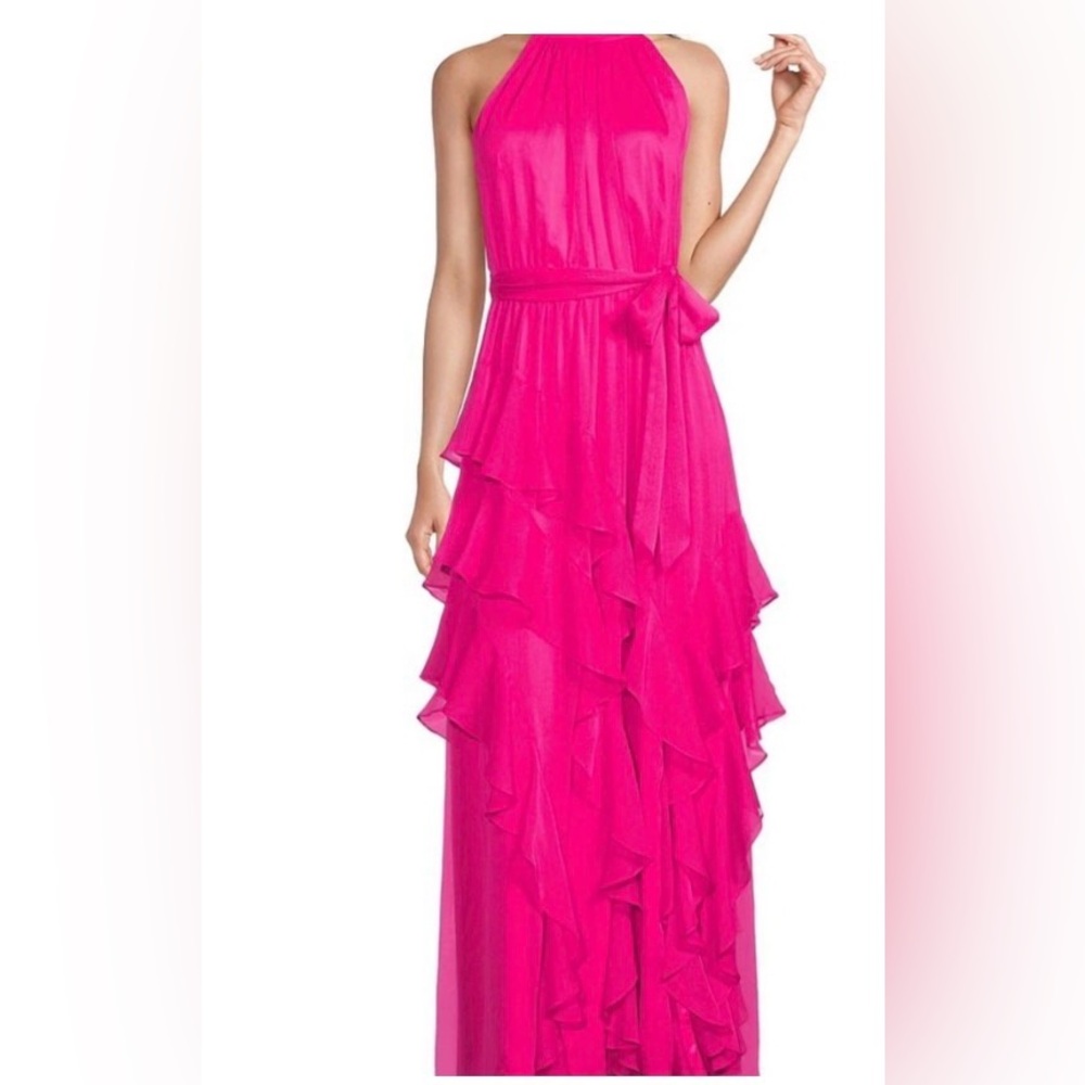 Alex Marie Halter Maxi Dress Hot Pink Prom Formal Dress Pageants